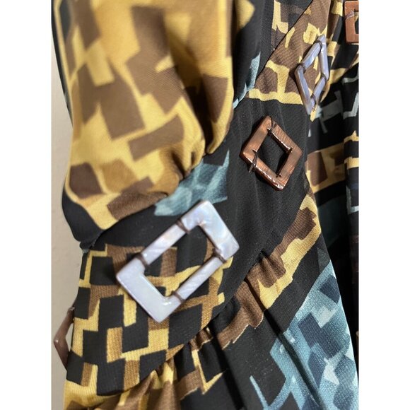 Lane Bryant Sun Dress 28 Brown Halter Maxi Babydoll Y2K Mosaic Patchwork Boho - Picture 6 of 16